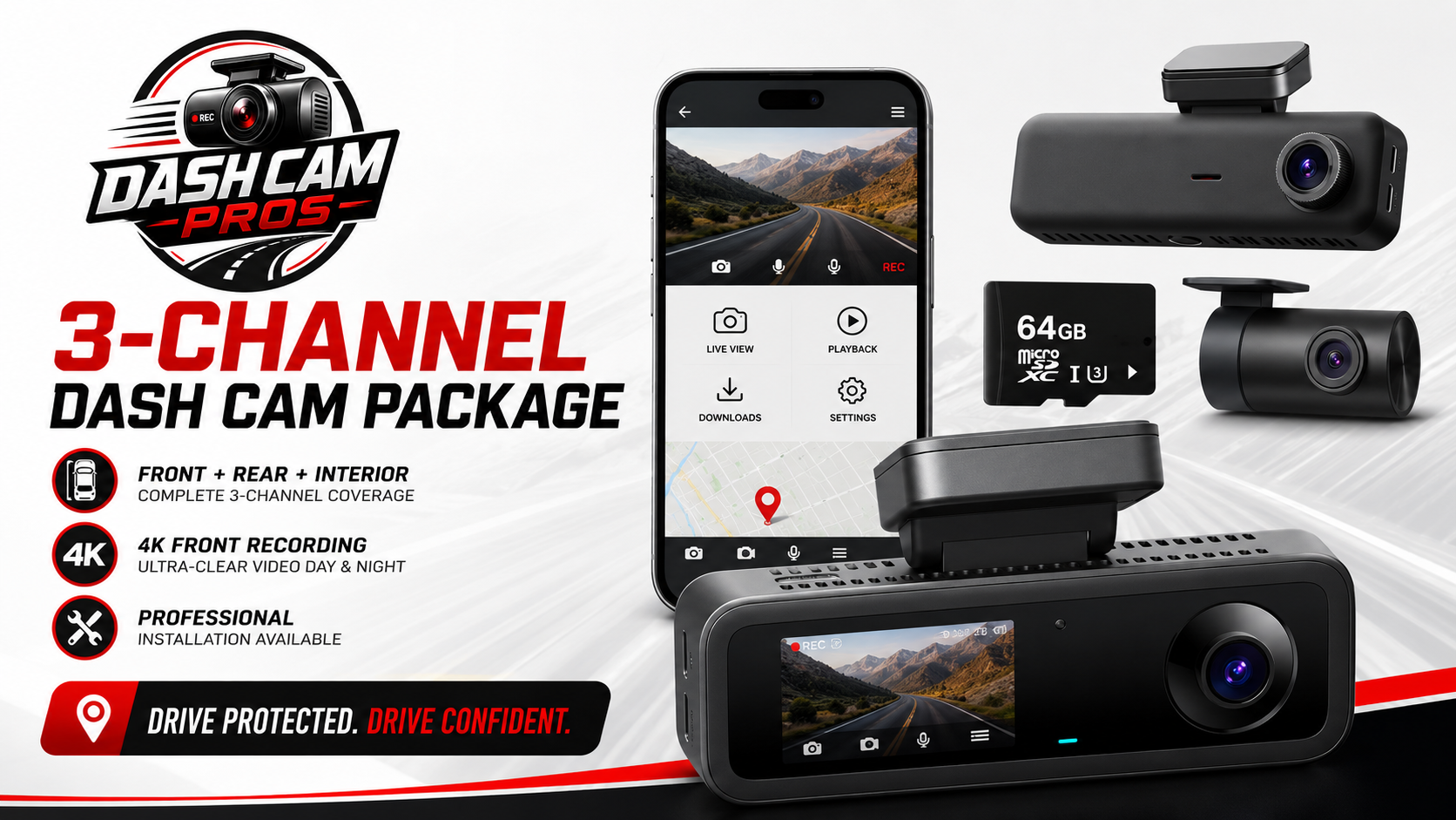 3-channel dash cam package