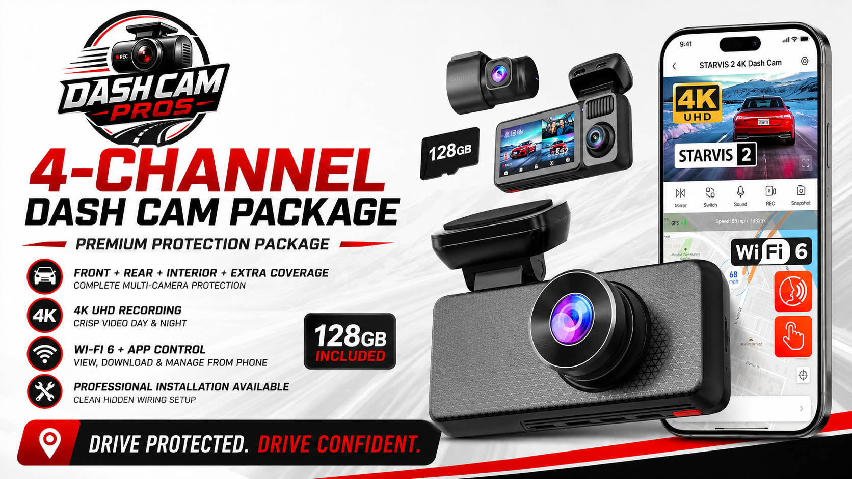 4-channel dash cam package
